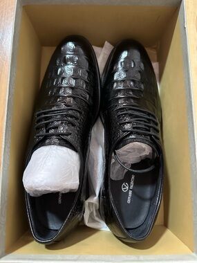 NEW Giovanni Valentino Black Croc Embossed Dress Shoes – Size 270 (US 9–9.5)